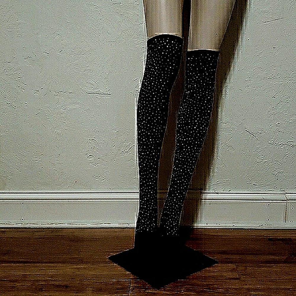 NWT, FACTORY SEALED. Madison Ave Black Rhinestone Embellished Knee High Socks